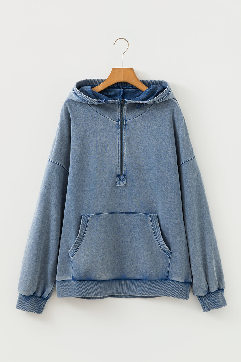 Canton Half Zip Kangaroo Pocket Mineral Wash Baggy Hoodie