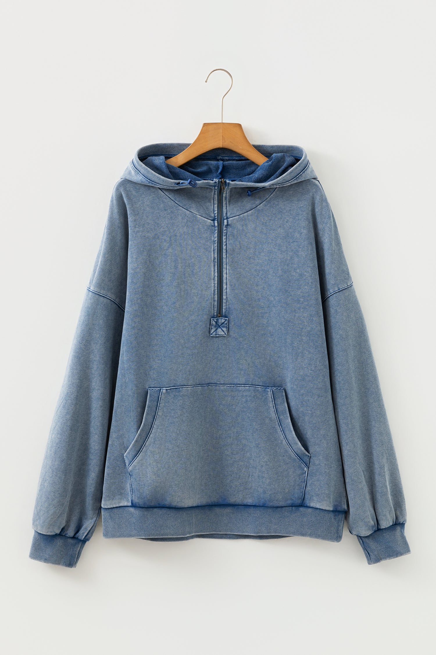 Canton Half Zip Kangaroo Pocket Mineral Wash Baggy Hoodie