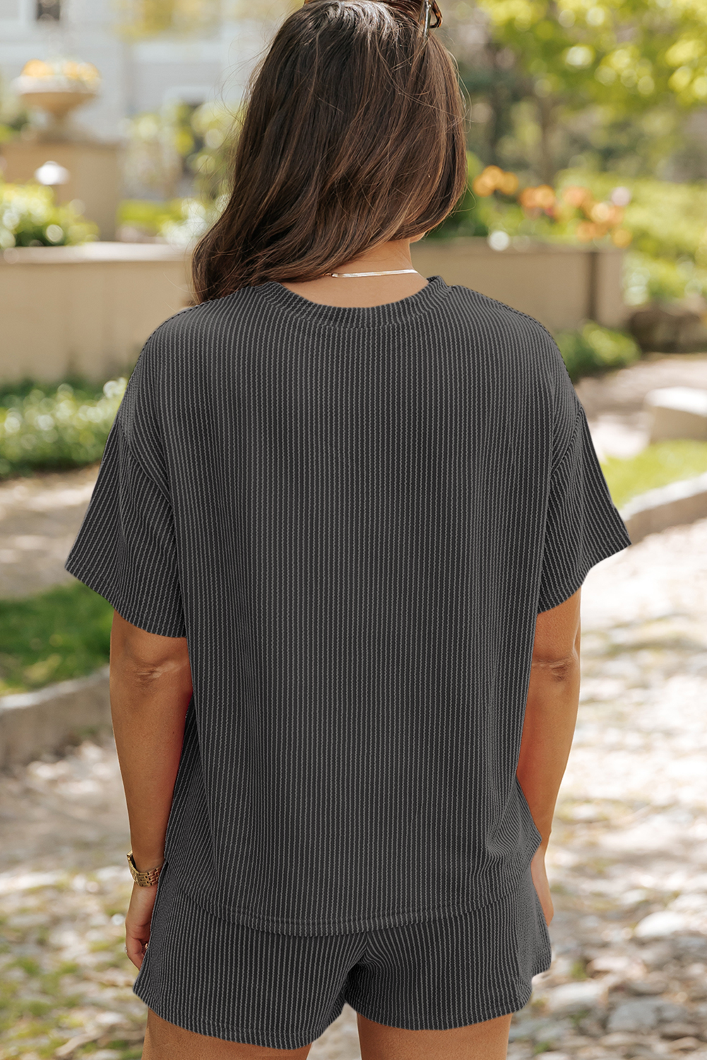Carbon Grey Twisted Rib Texture Guitar Music Note Patched 2pcs Short Set