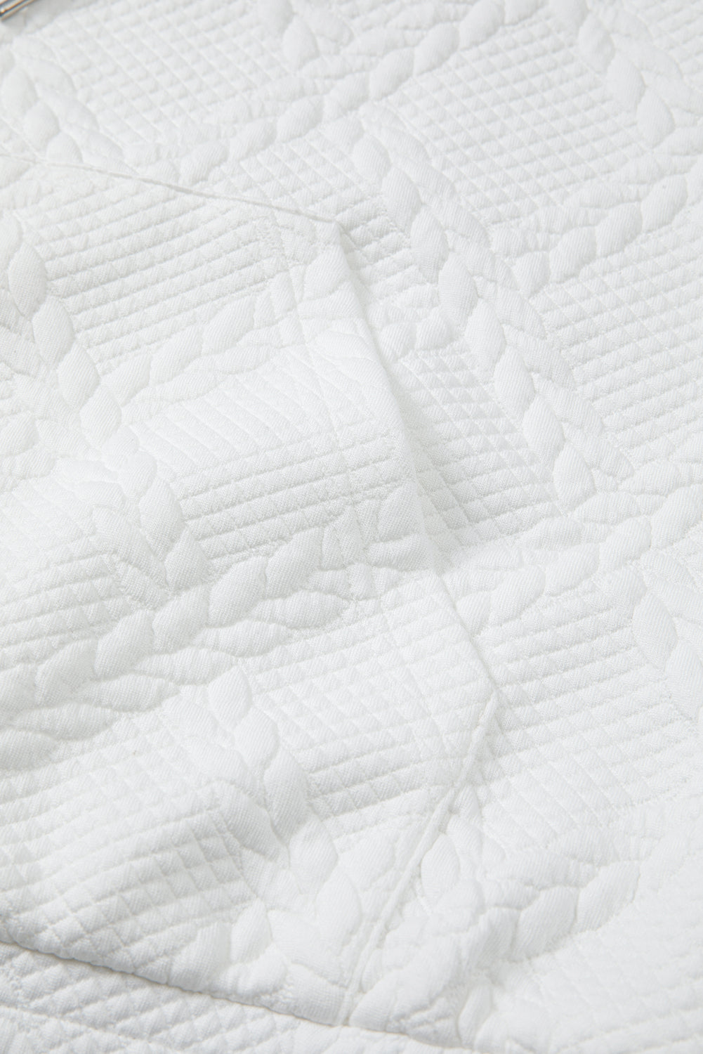 White Cable Lattice Texture Kangaroo Pocket Hoodie