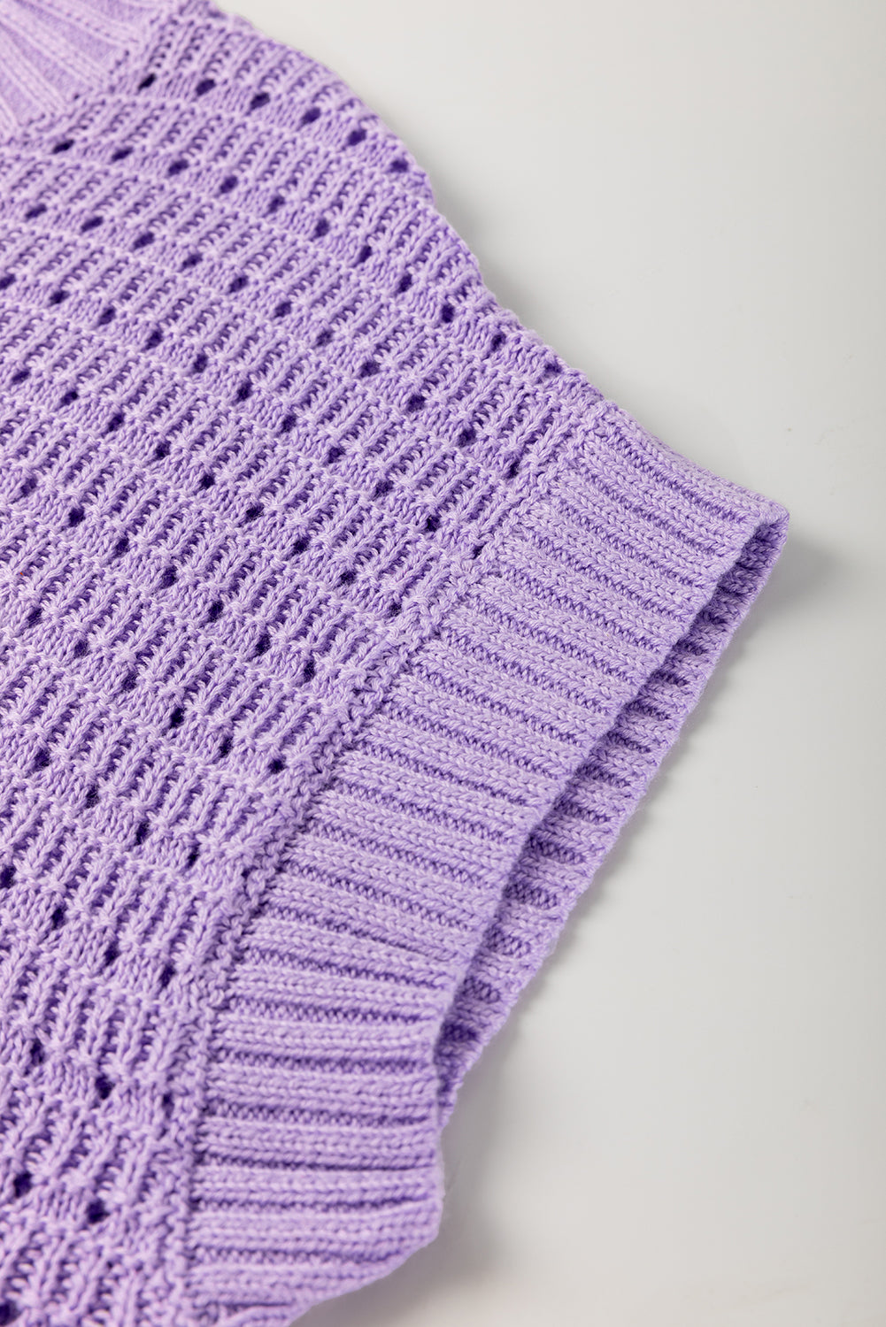 Lavendula Pointelle knit Ribbed Trim Short Sleeve Sweater