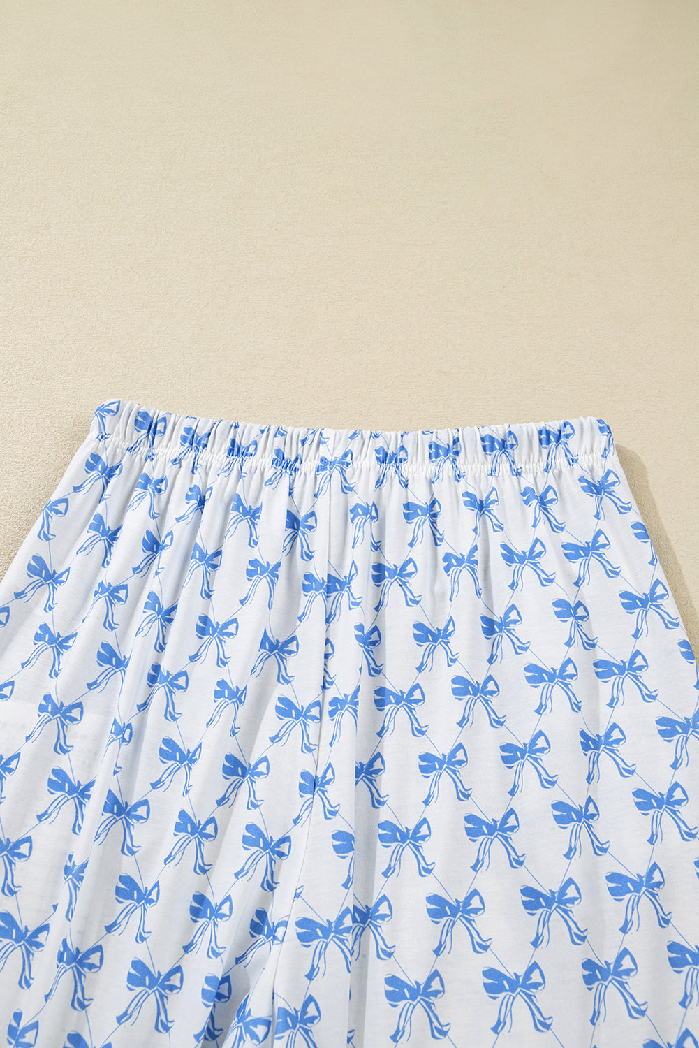 Sky Blue Bow Print Long Sleeve Shirt and Pants Soft Pajama Set