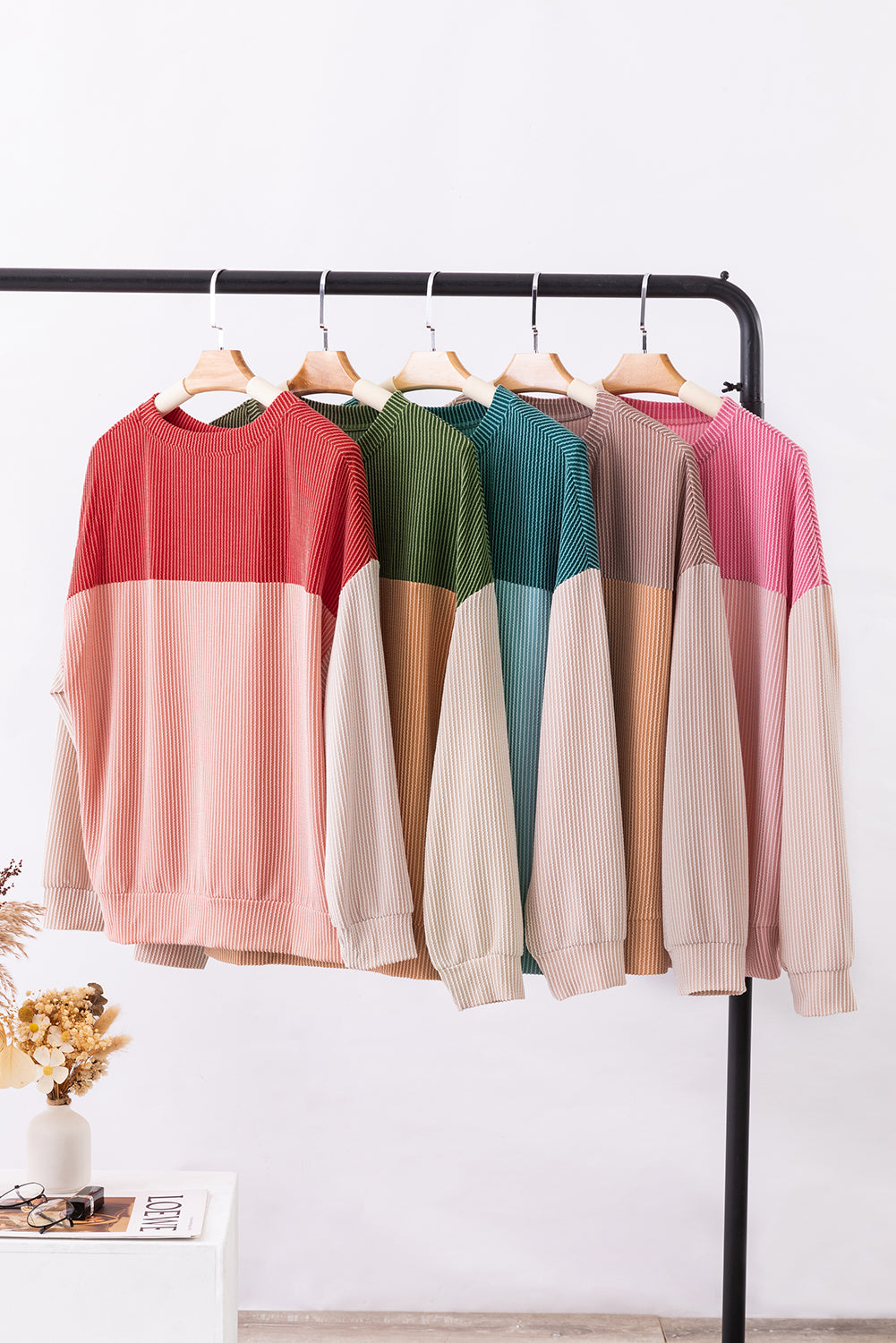 Pale Chestnut Color Block Corded Long Sleeve Top