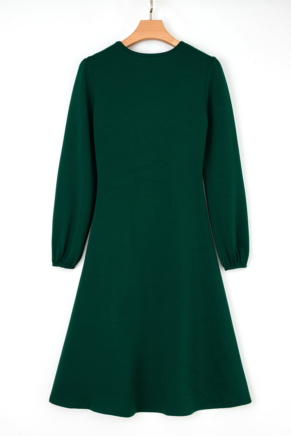 Fiery Red Solid Color Ruched Detail Long Sleeve Midi Dress