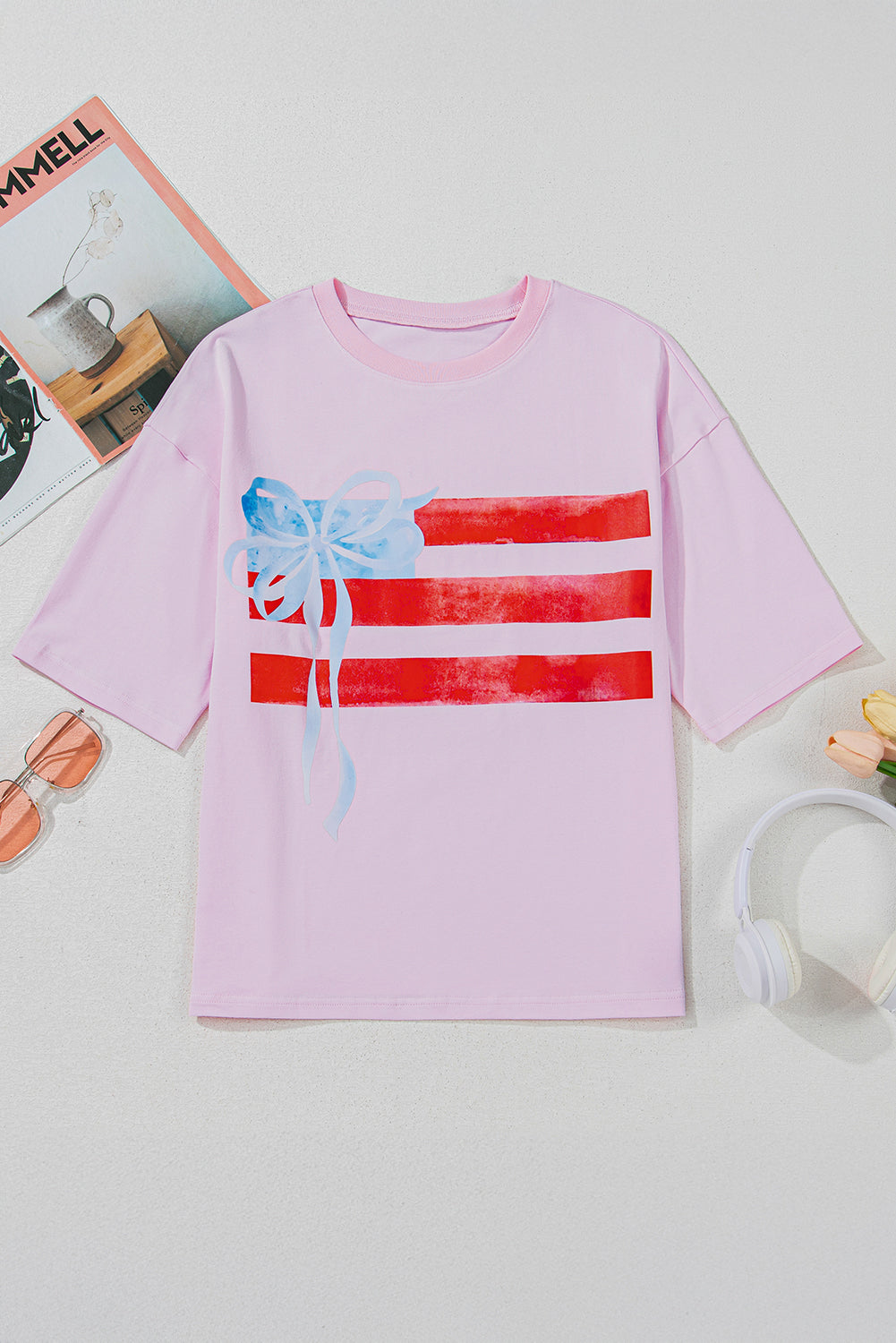 Myosotis Flag Bow Graphic Crewneck Tee