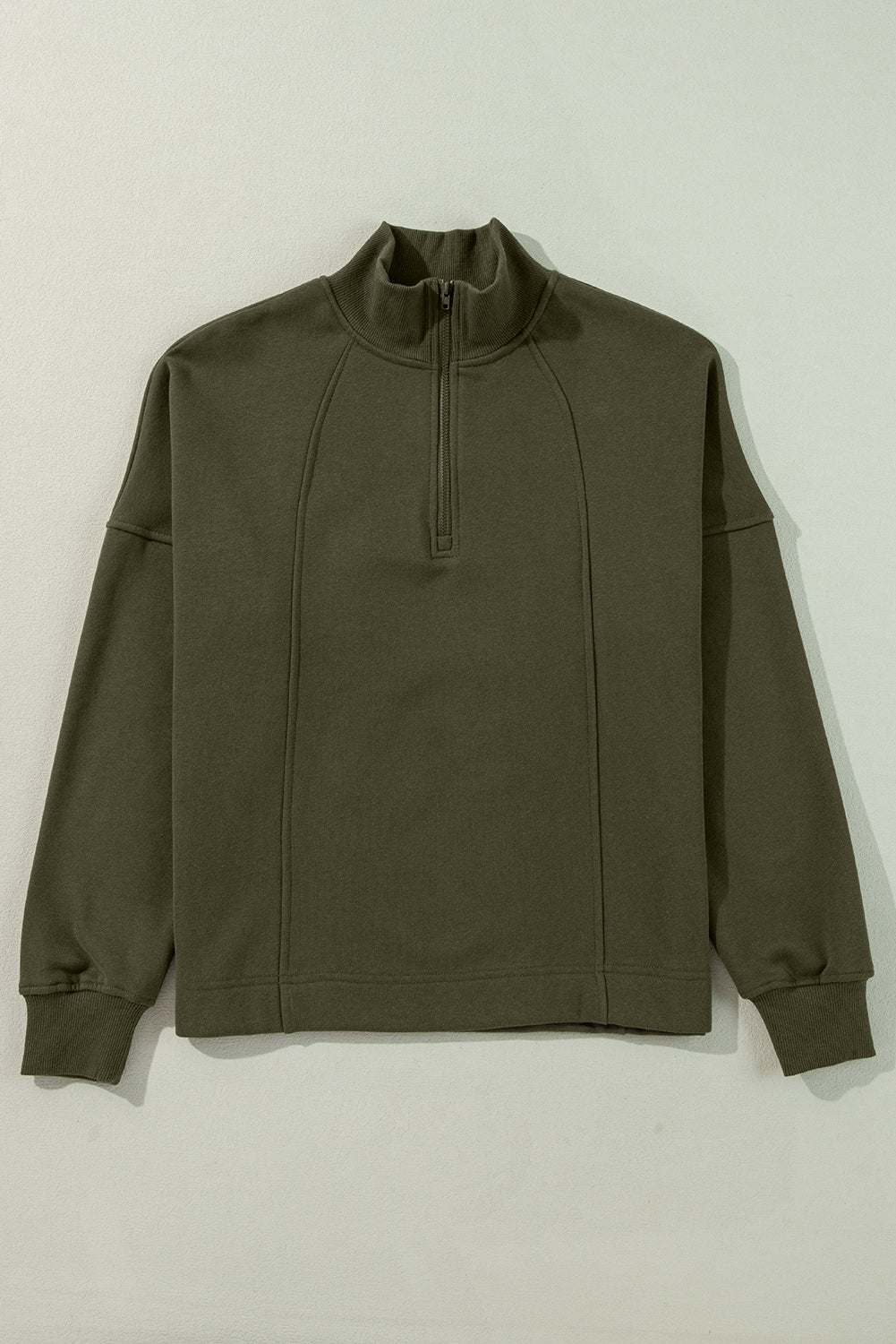 Fushia Zipped Neck Pullover Drop Shoulder Sweatshirt