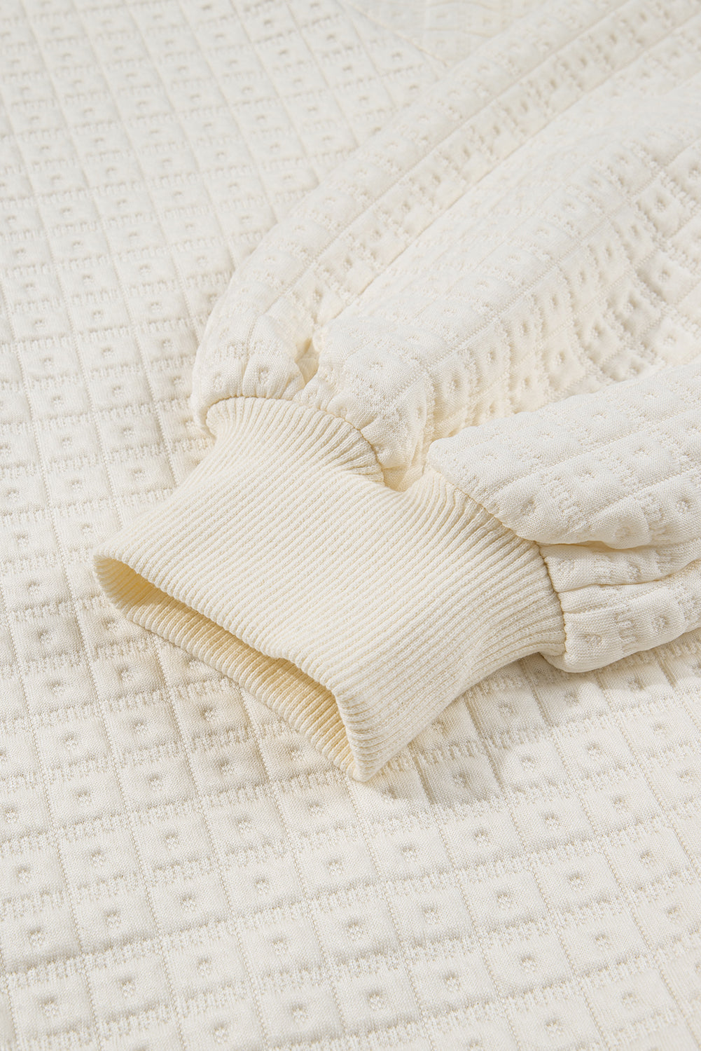 Beige Pineapple Textured Half Button Collared Sweatshirt