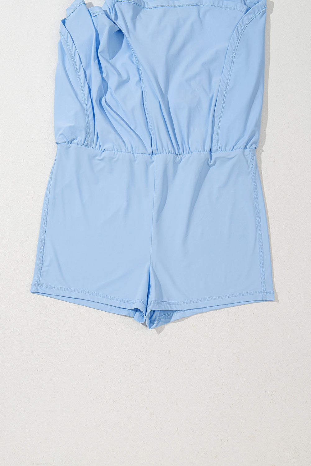 Black Plain Sleeveless Loop Drawstring Cinched Waist Romper