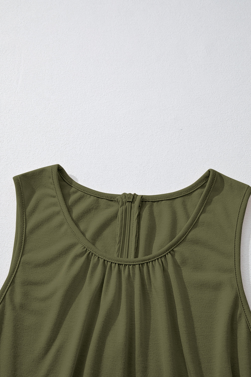 Four Leaf Clover Solid Color Pleated Detail Elastic Waist Sleeveless Jumpsuit