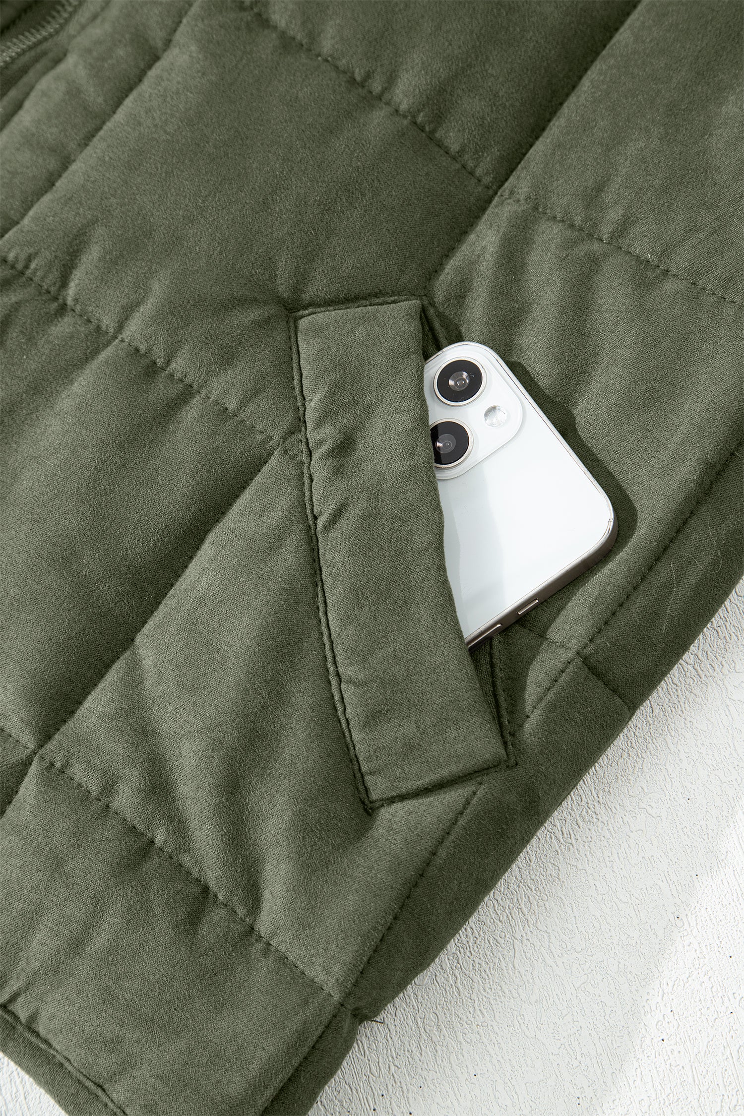 Khaki Zip-Up Pocket Quilted Jacket