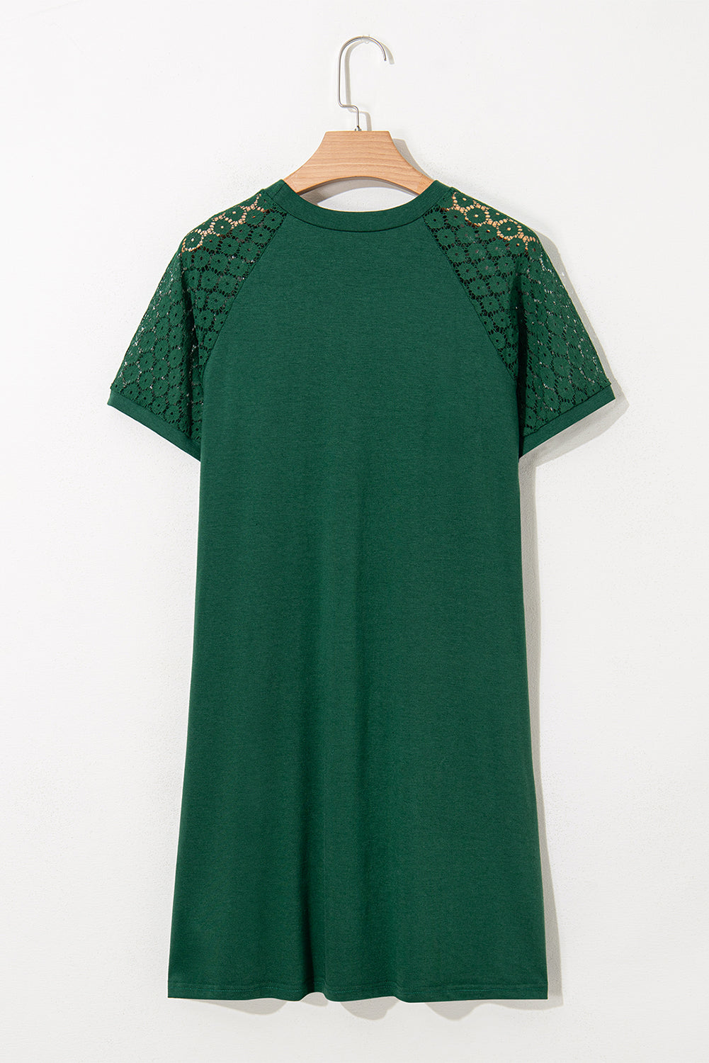 Navy Blue Contrast Lace Raglan Sleeve Pleated Detail Shift Dress