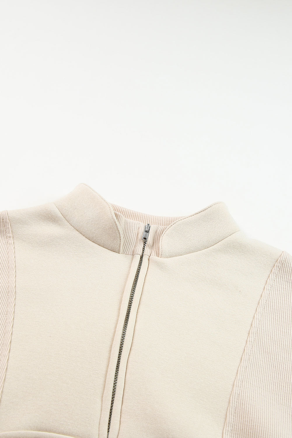 Black Half Zip Stand Collar Exposed Seam Solid Color Casual Sweatshirt