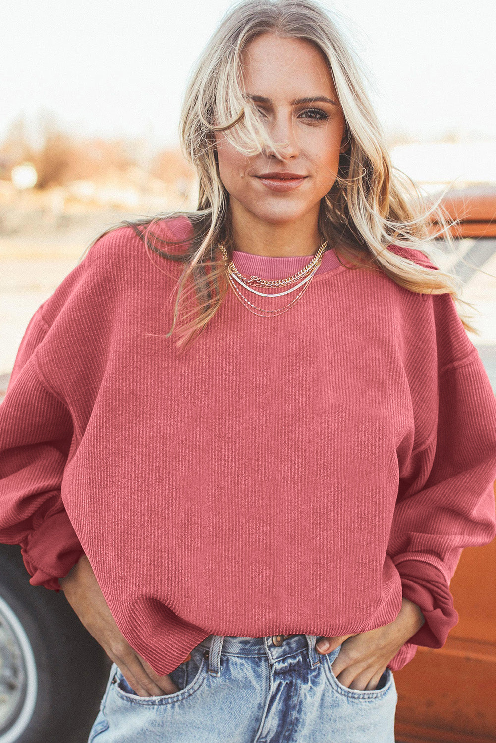 Grass Green Ribbed Corded Oversized Sweatshirt