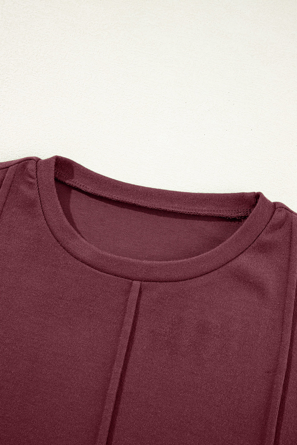 Chicory Coffee Solid Exposed Seam Crew Neck Long Sleeve Top