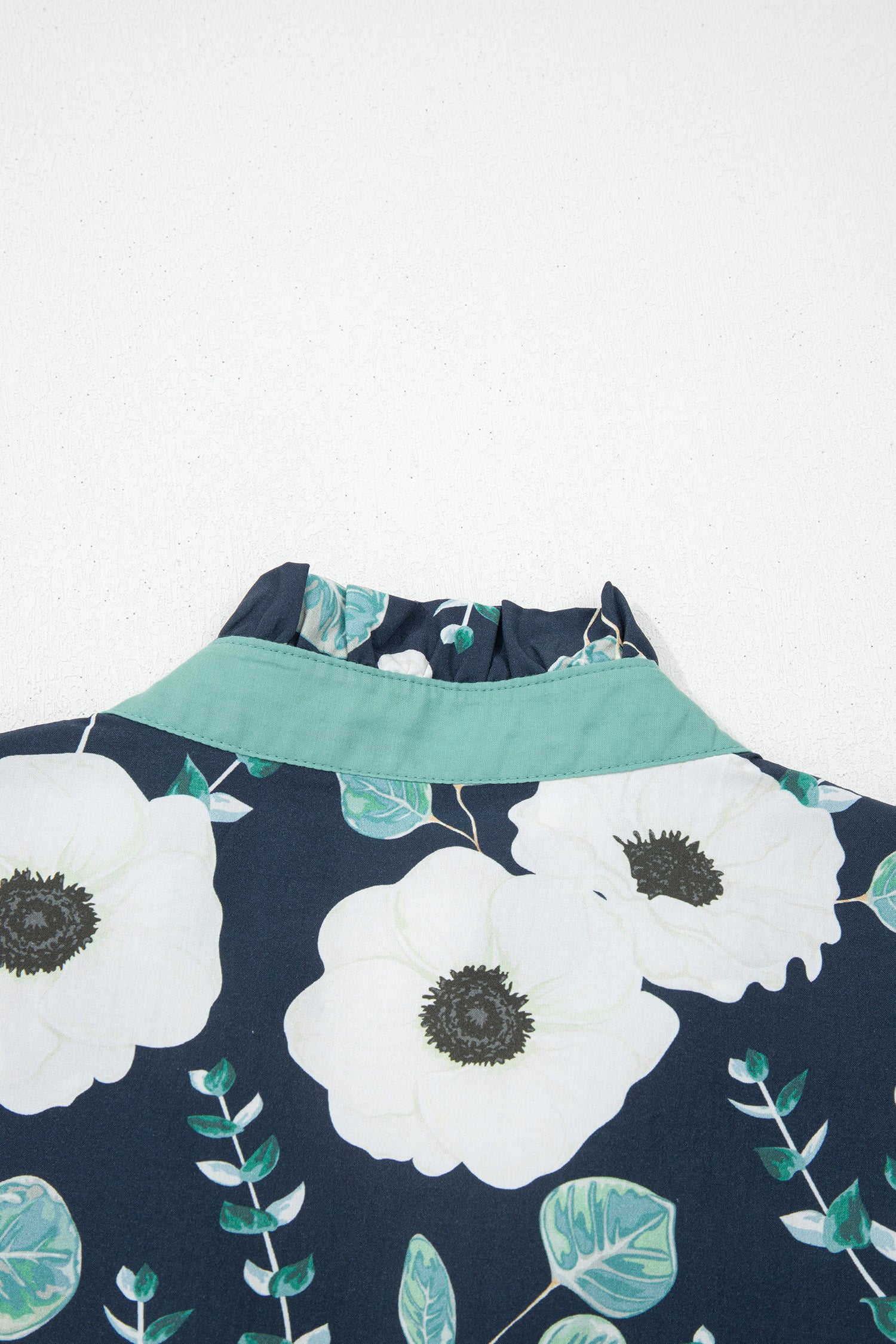 Blue Floral Print Striped Patchwork V Neck Short Sleeve Blouse