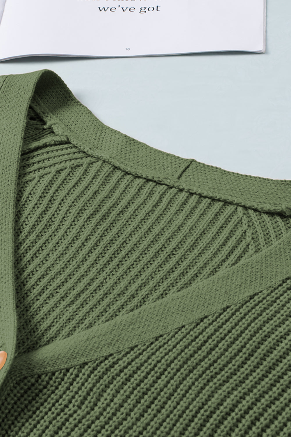 Green Bishop Sleeve Button V Neck Cardigan Sweater