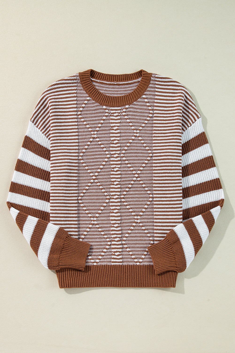 Gray Stripe Geometric Textured Drop Shoulder Sweater