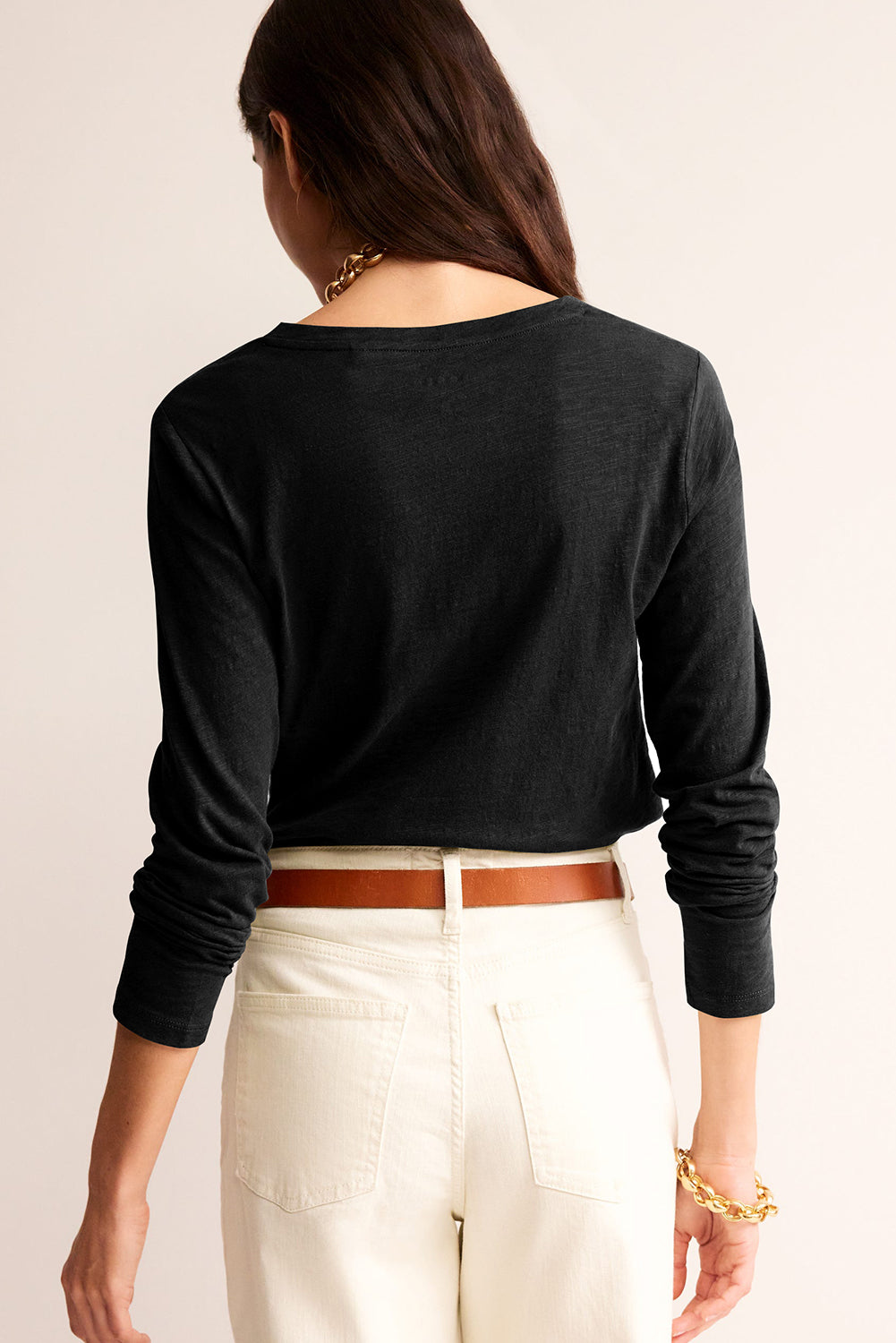 Grass Green Solid Color V Neck Long Sleeve Stretchy Top