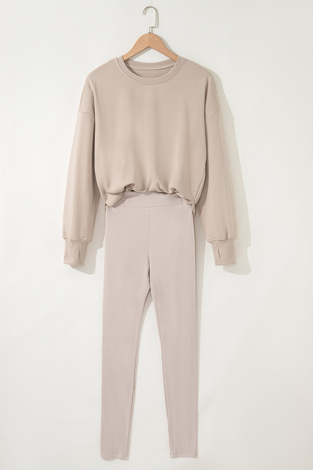 Black Solid Color Oversize Slit Sweatshirt Ribbed Leggings 2pcs Set