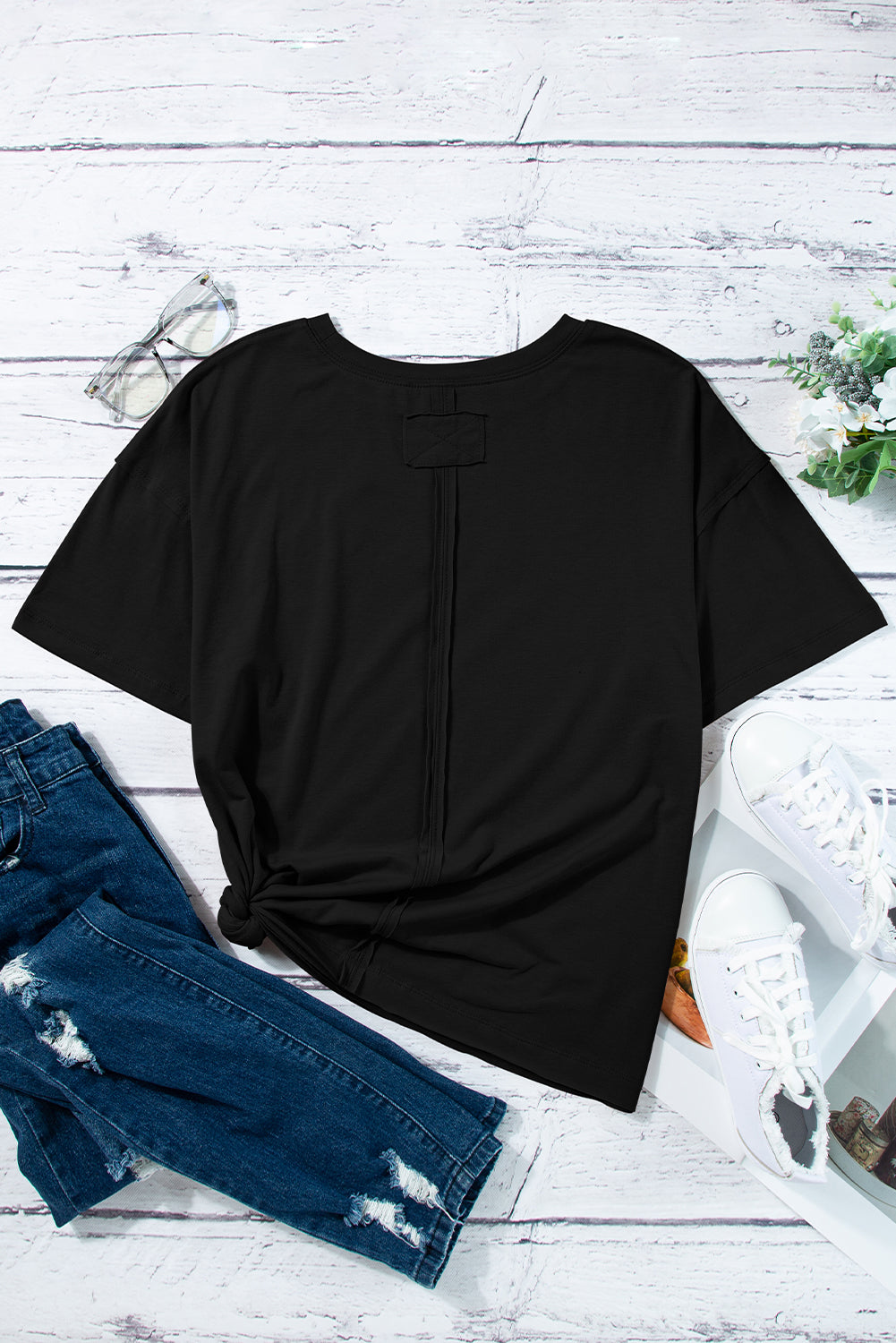 Parchment Raw Seam Patchwork Drop Shoulder Oversize T Shirt