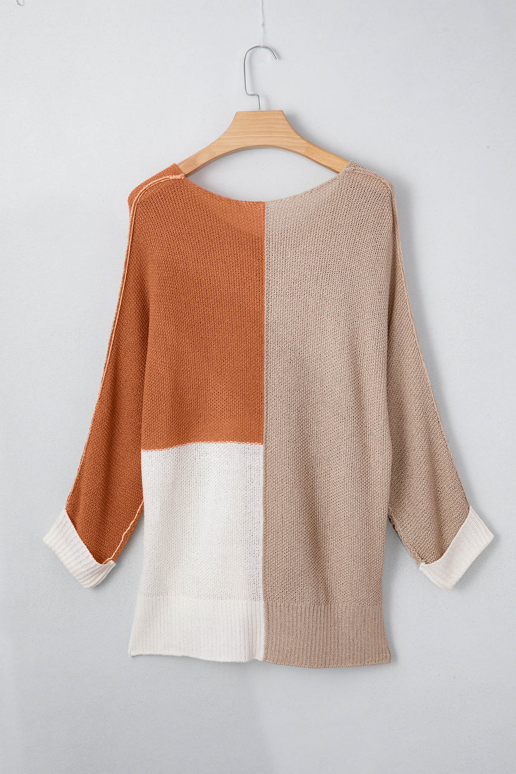 Black Color Block Knit V Neck Loose Sweater