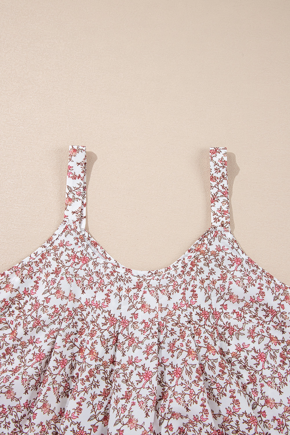 Pink Bohemian Floral Pleated U Neck Vest