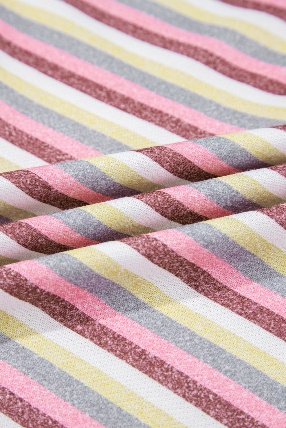 Pink Exposed Seam Color Block Striped Patchwork Loose Henley Sweatshirt