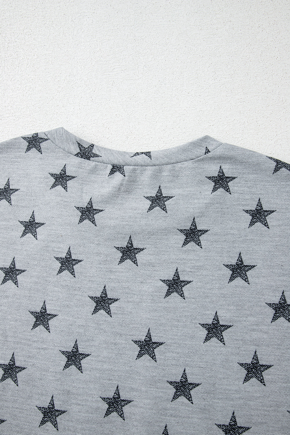 Gray Star Print Tiered Ruffled Sleeve Crew Neck T Shirt