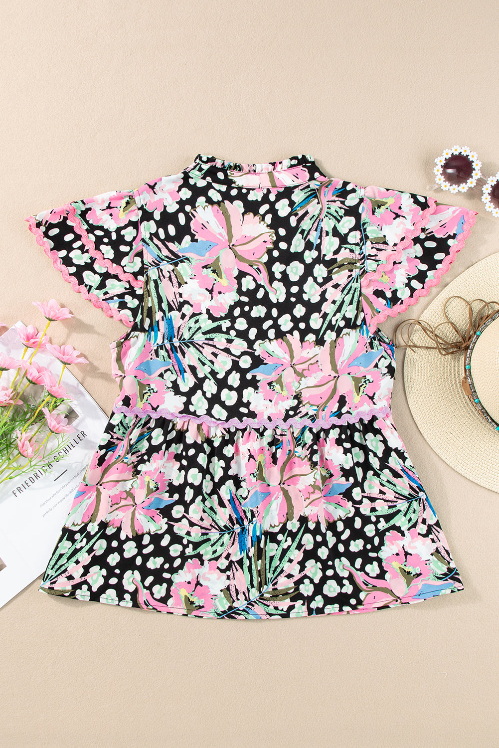 Pink Floral Ricrac Embellished Tiered Mini Dress