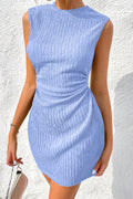 Sky Blue Solid Color Textured Ruched Side Bodycon Tank Dress