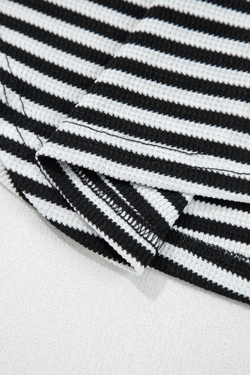 Dearlovers Green Stripe Thermal Knit Drop Shoulder Casual Top