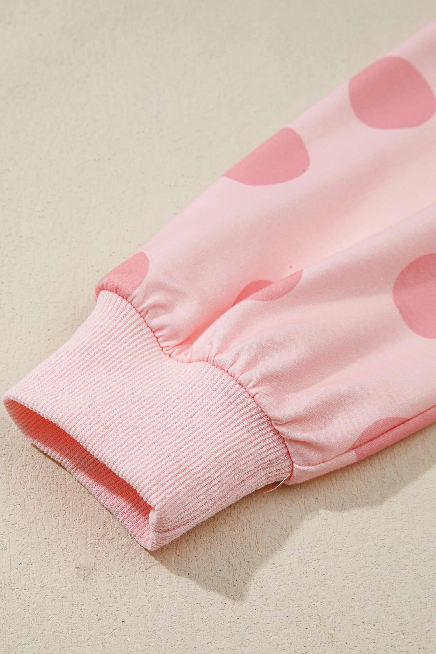 Beige Polka Dot Print Drop Shoulder Pullover Drawstring Jogger Pant Set