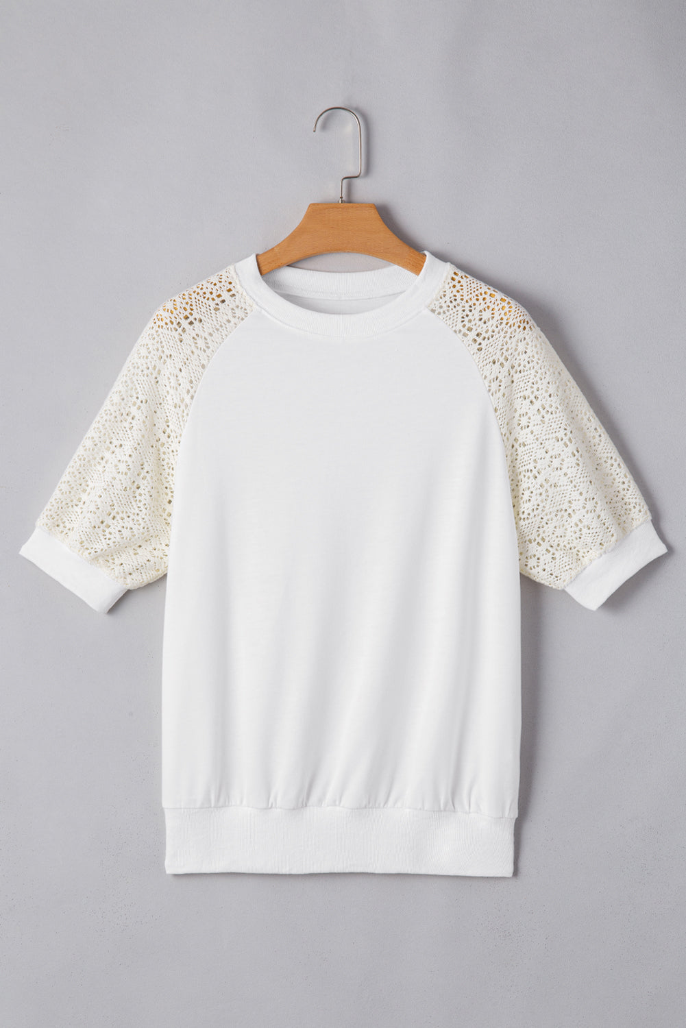 Jet Stream Lace Crochet Short Sleeve Round Neck T Shirt