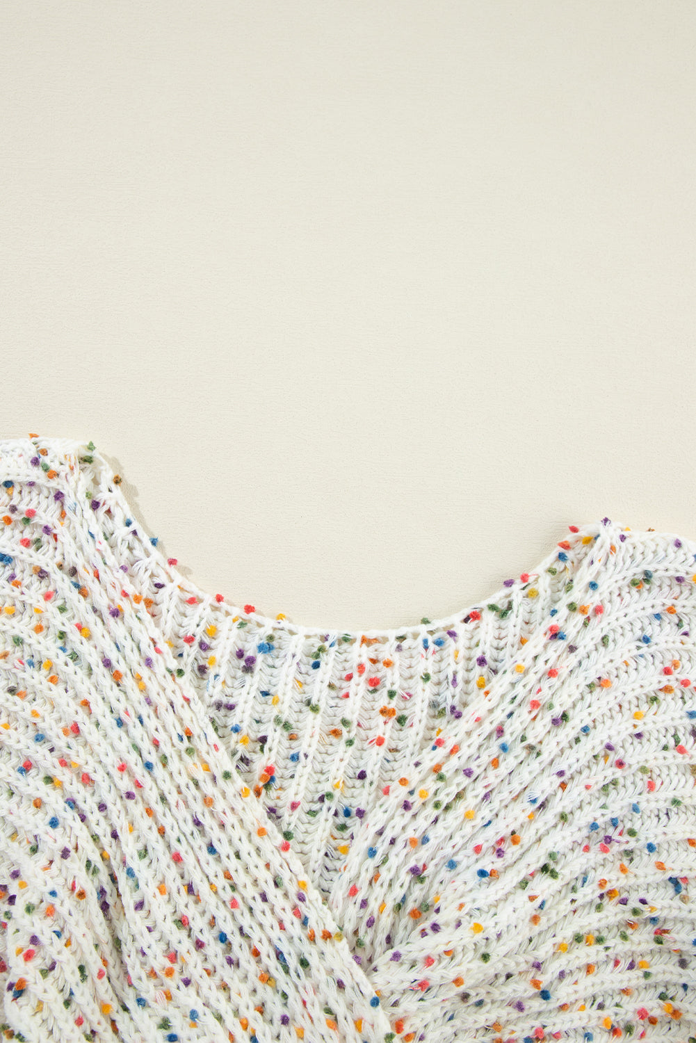 White Confetti Rib Knit Long Sleeve Cardigan