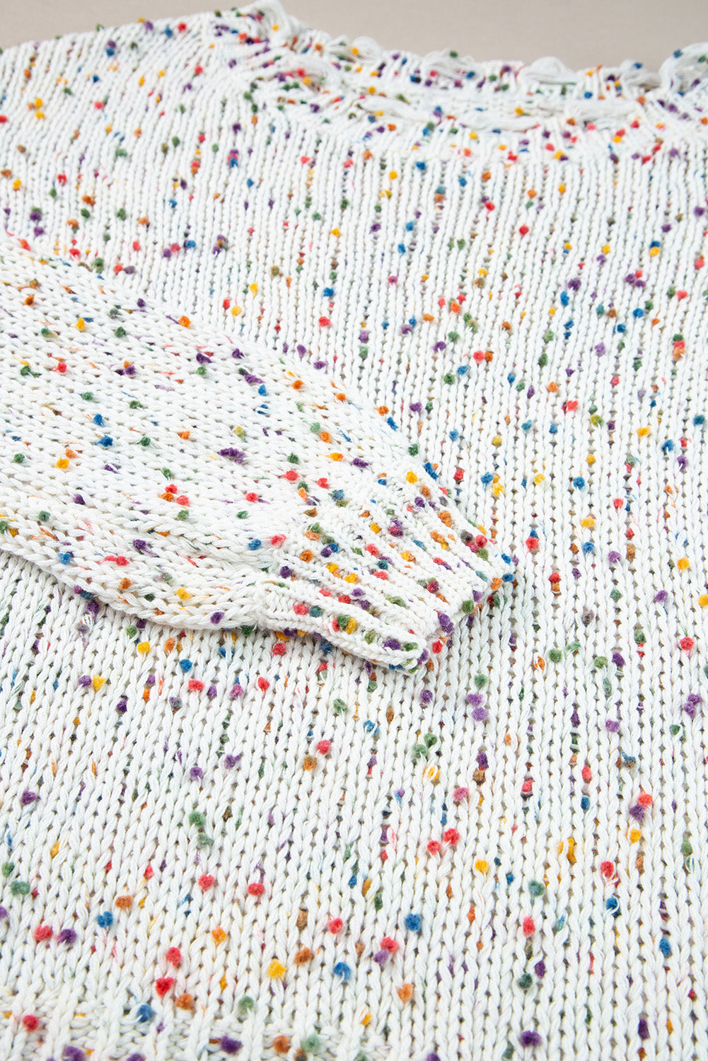 White Confetti Rib Knit Long Sleeve Cardigan