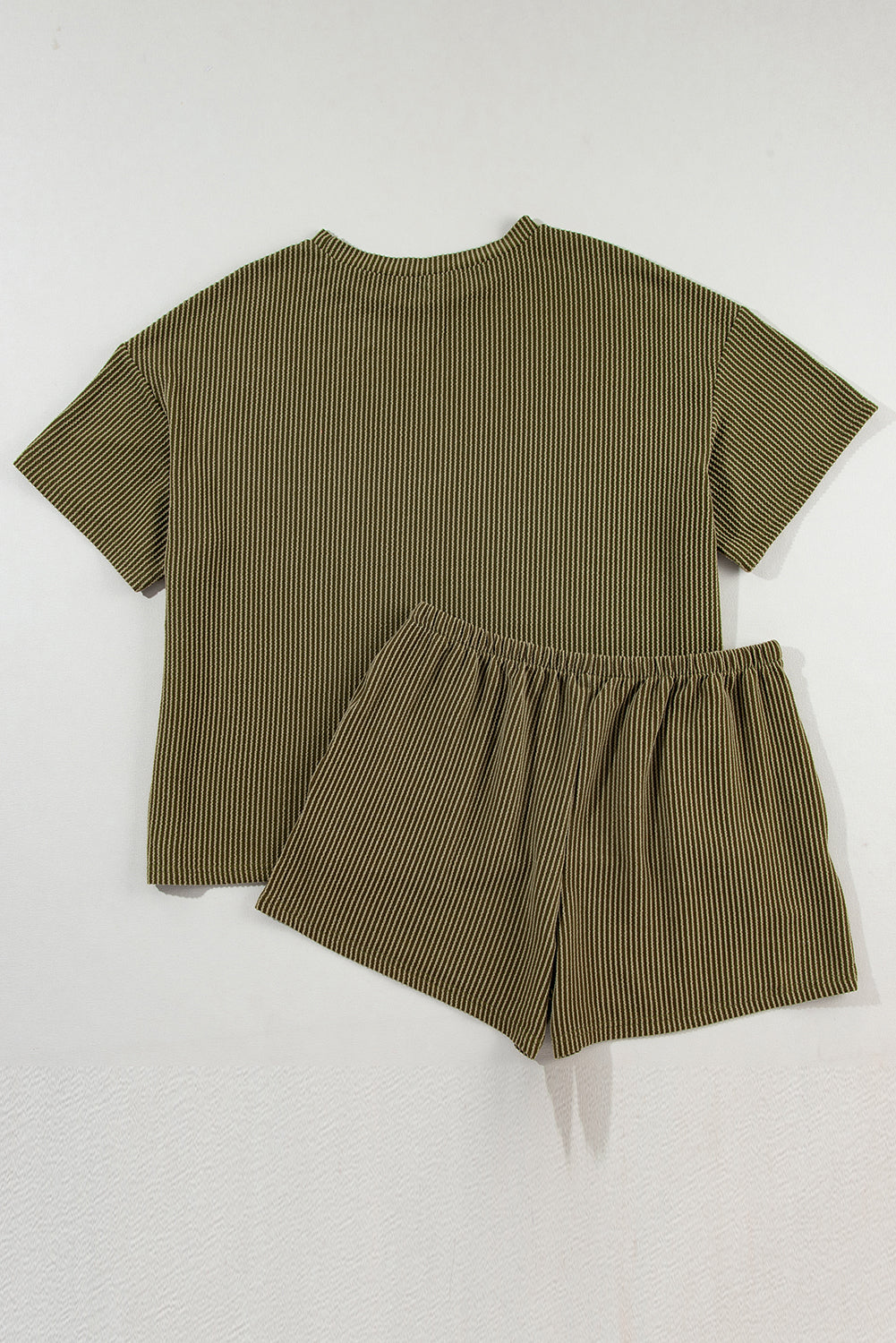 Chestnut Corded Knit Long Sleeve Top and High Waist Shorts Set
