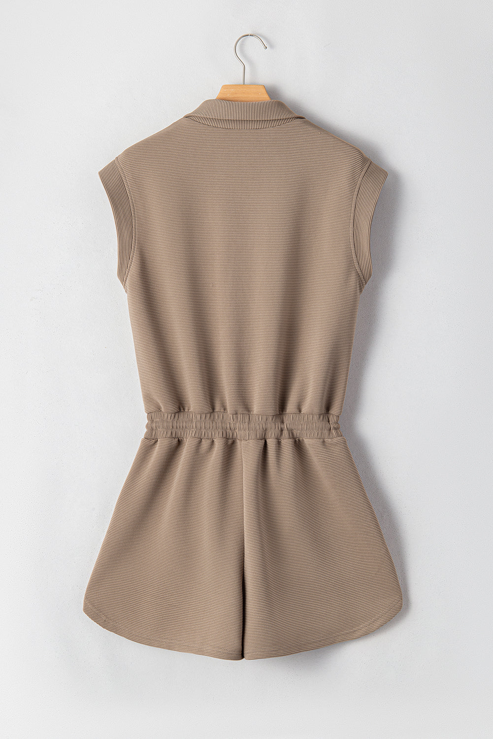 Black French Terry Zipped Collar Sleeveless Drawstring Waist Mini Dress