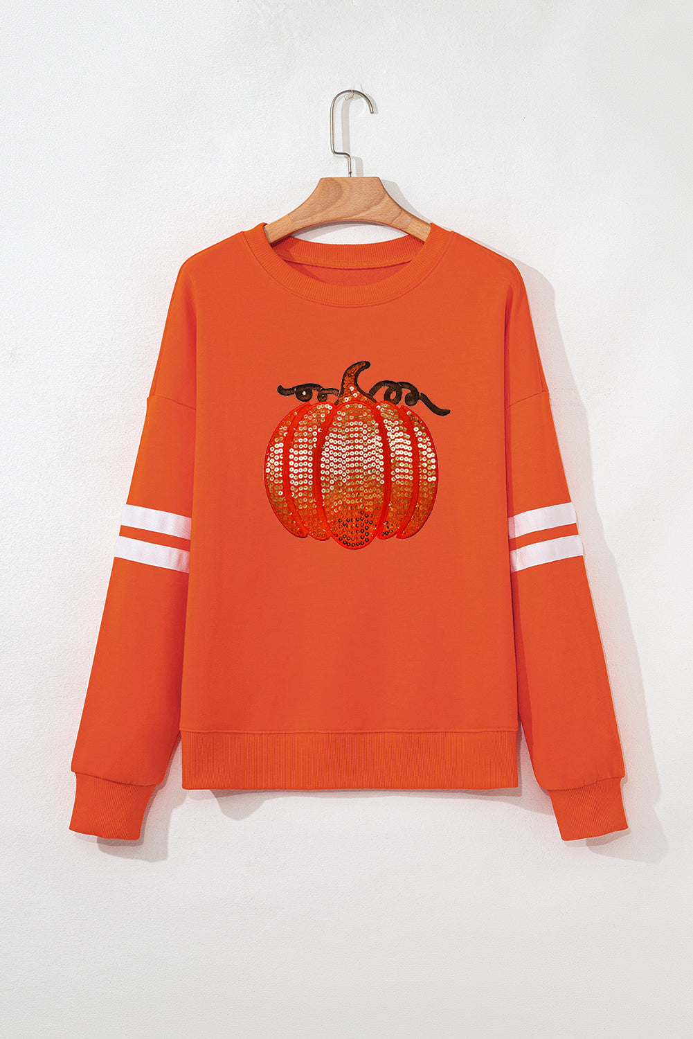 Black Halloween Pumpkin Face Sequin Patched Oversize Varsity Sweatshirt