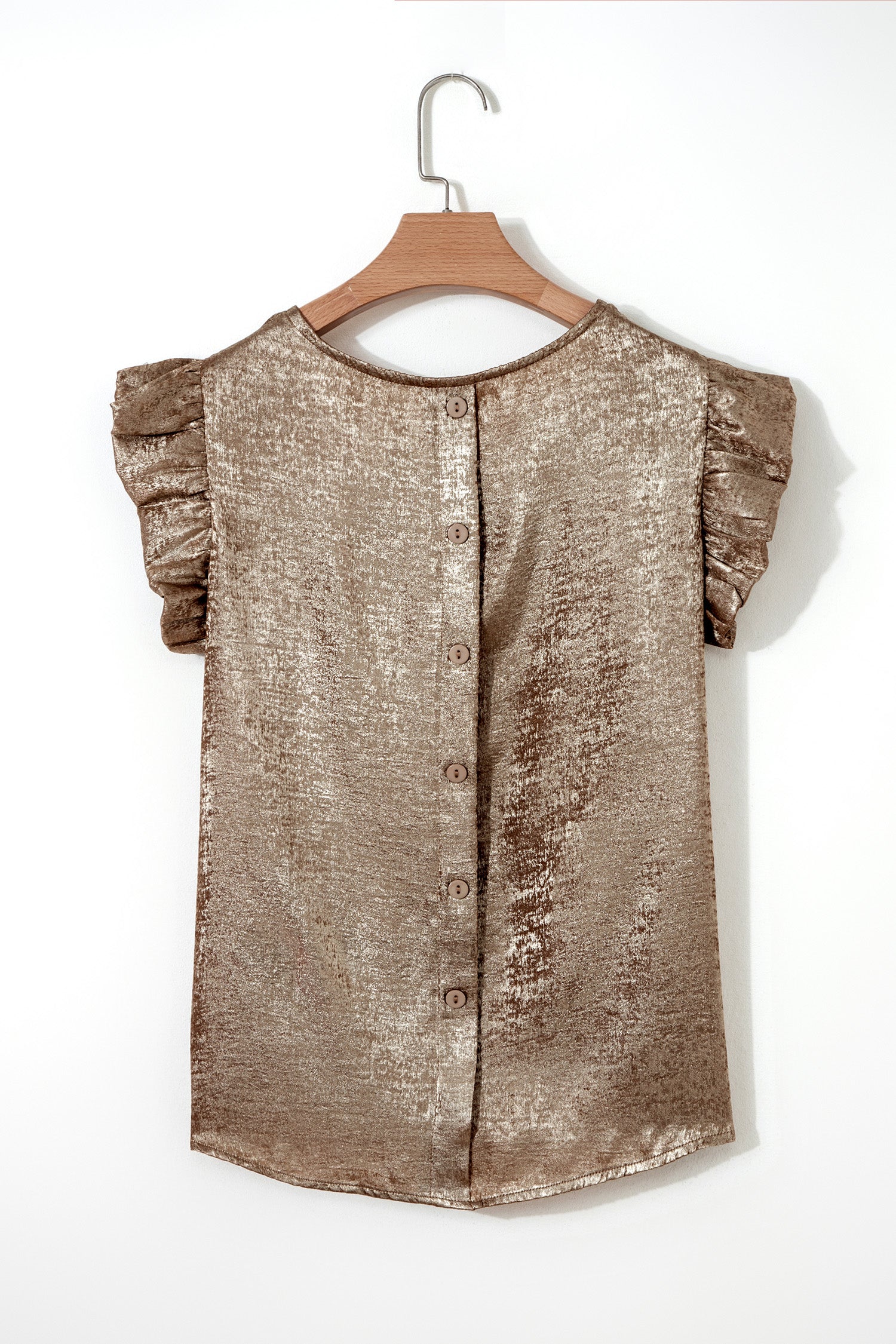 Apricot Metallic Round Neck Smocked Long Sleeve Blouse