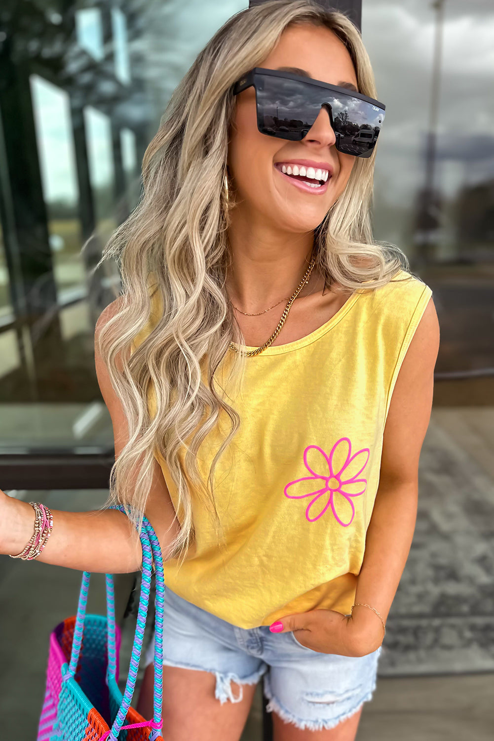 Blue Sun Graphic Casual Tank Top