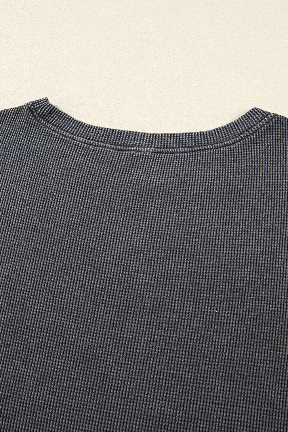 Dark Brown Waffle Knit Patchwork Long Sleeve Loose Top