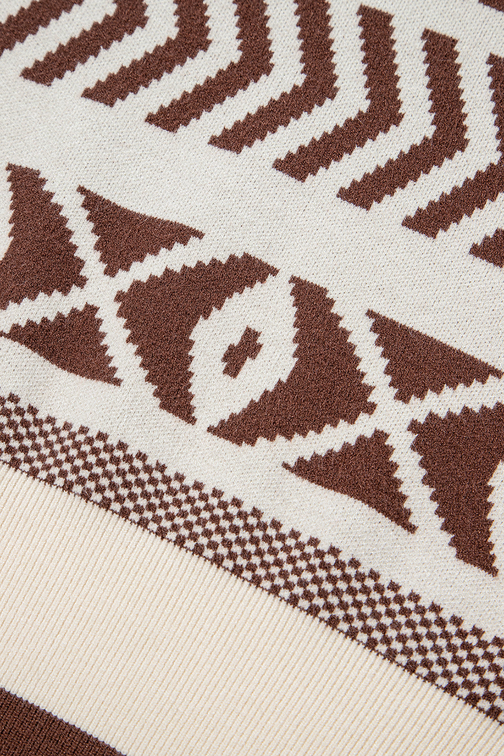 Brown Abstract Print Pullover Sweater