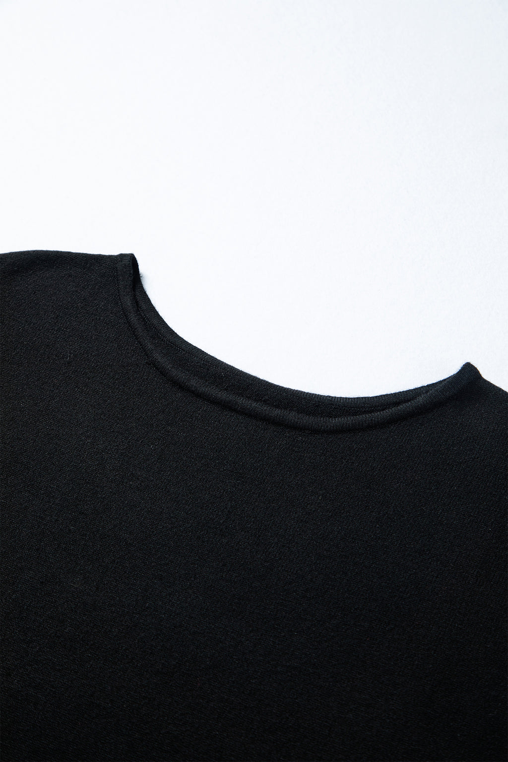 Black Asymmetric Neck Batwing Sleeve Shift Mini Sweater Dress