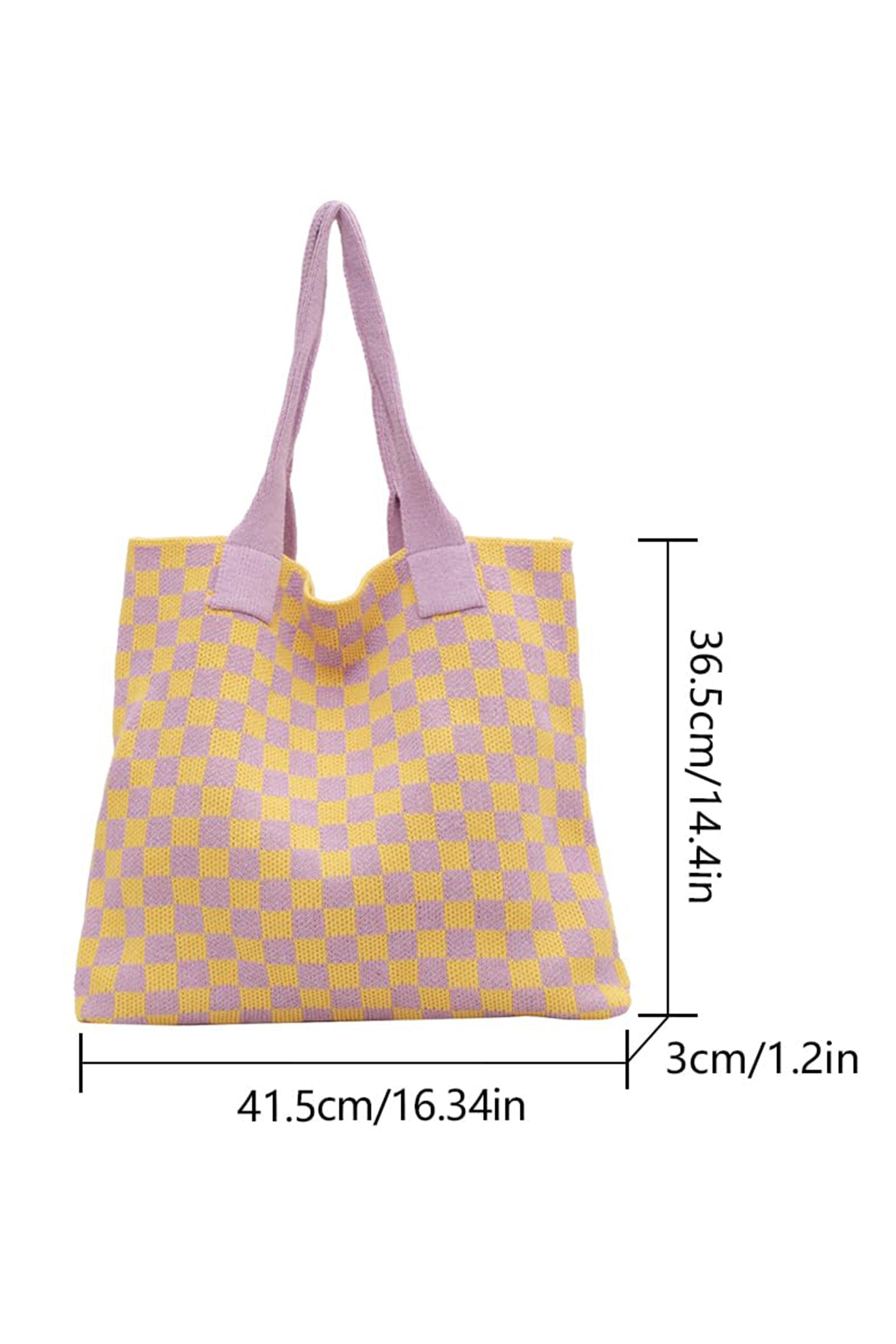 Color black Checkered Knit Eco-Friendly Tote Bag