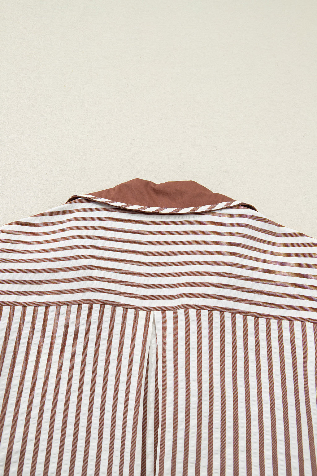 Black Stripe Collared Split Neck Short Bubble Sleeve Blouse