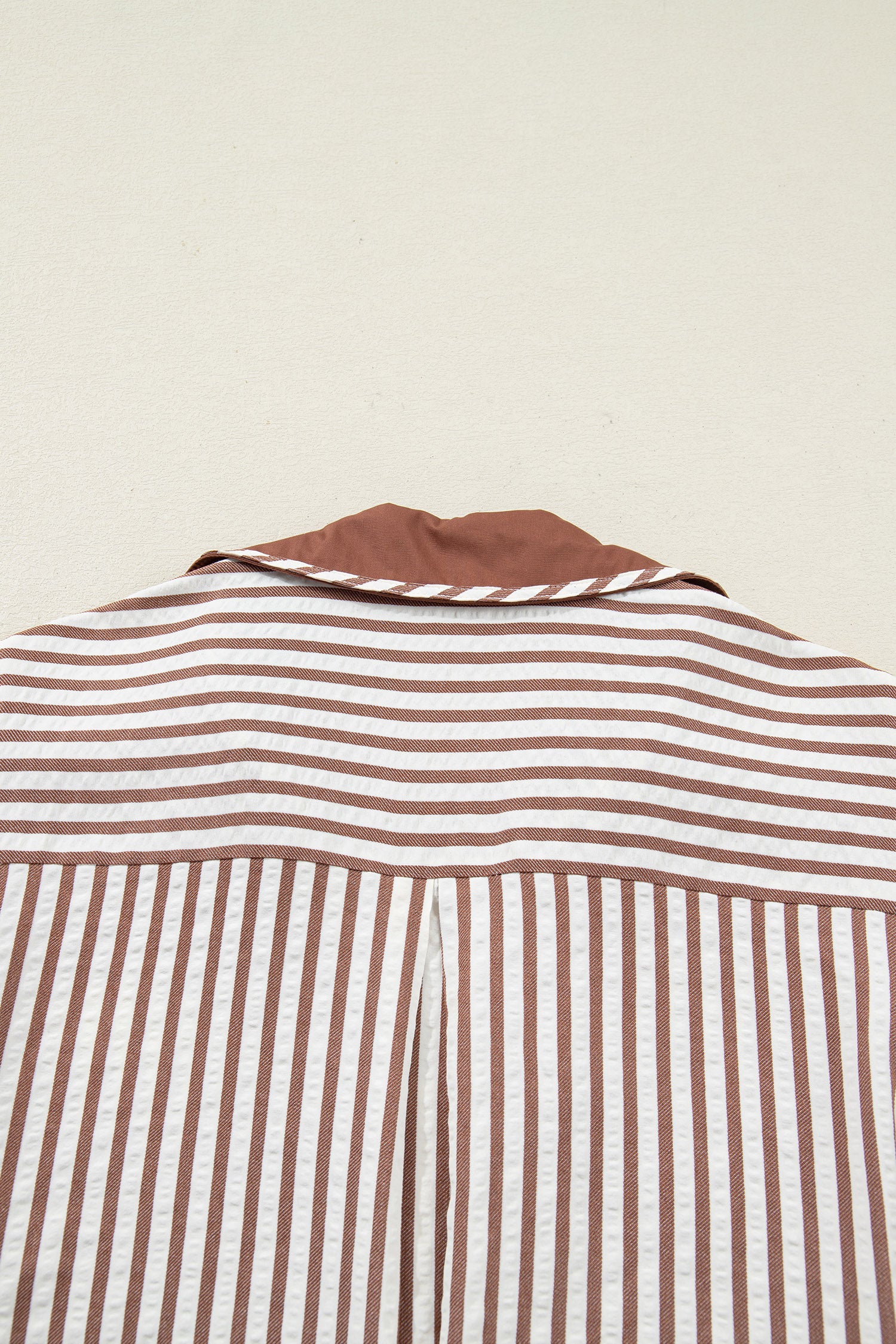 Black Stripe Collared Split Neck Short Bubble Sleeve Blouse