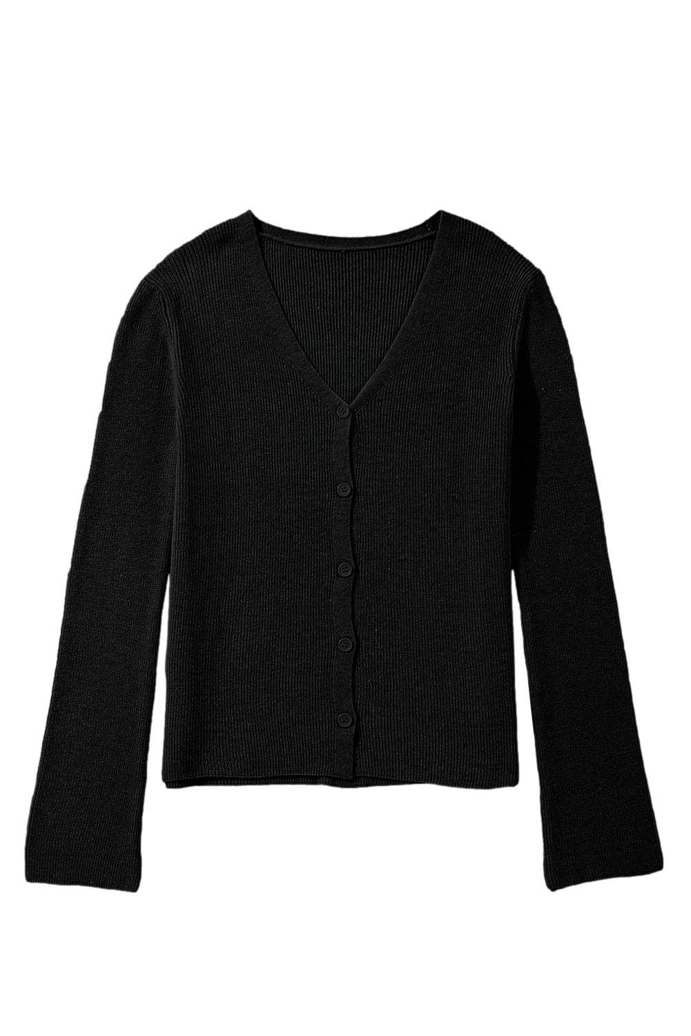 Moss Green Lightweight Ribbed Knit Button Front V Neck Cardigan
