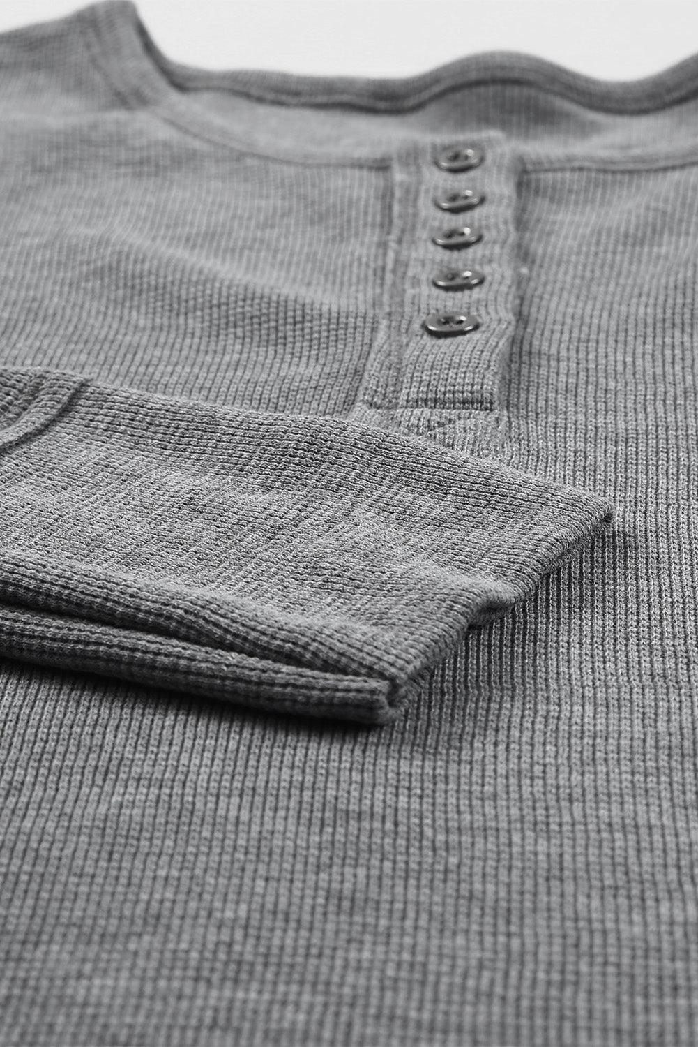 Black Waffle Knit Henley Top