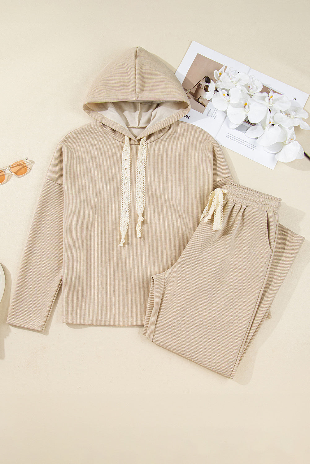 Gray Morn Corduroy Leopard Drawstring High Waist Trousers