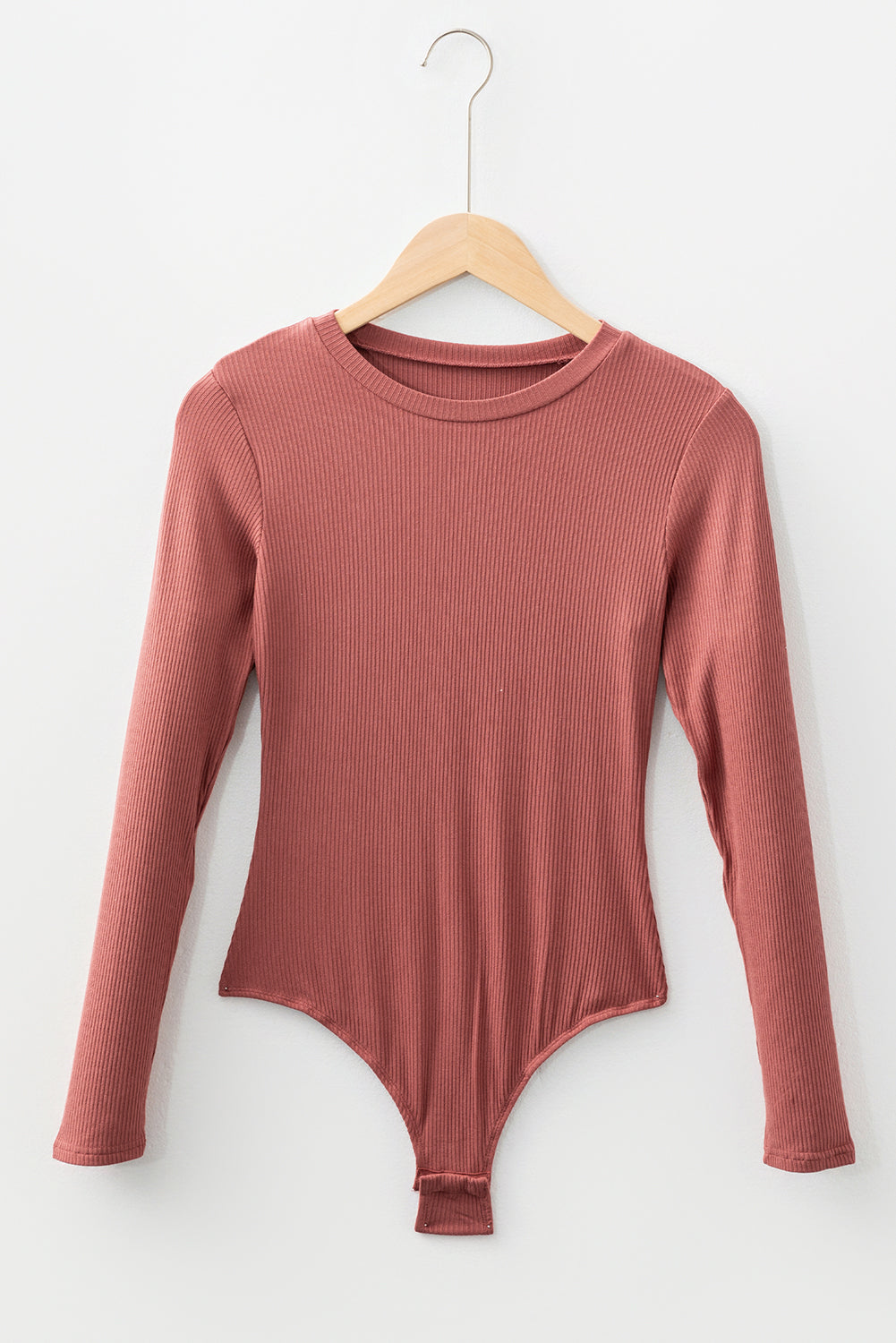 White Ribbed Long Sleeve Crew Neck Solid Color Bodysuit
